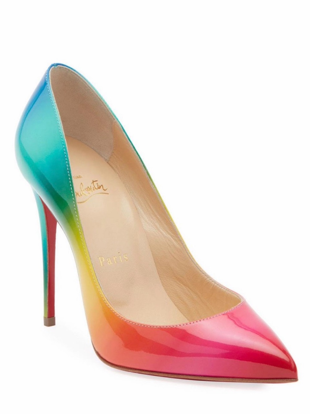 Christian Louboutin Rainbow Patent Pigalle Pump - Pink, Green, Blue